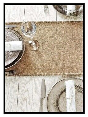NEW Nowell Natural Burlap Table Runner Modern Farmhouse Silver Tinsel Whipstitch